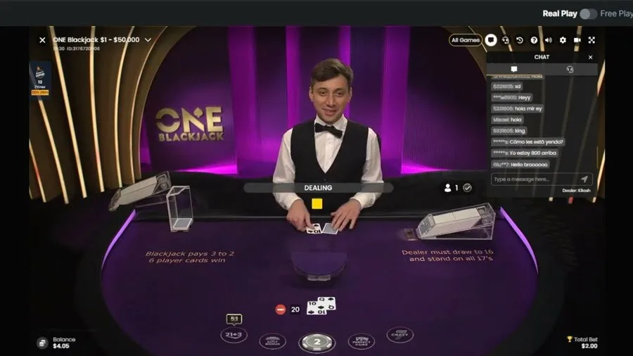 ONE Blackjack gameplay skærmbillede