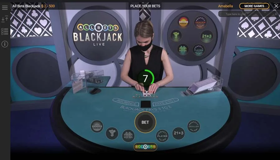 All Bets Blackjack Live bord