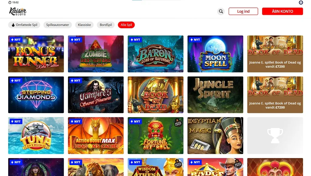 Spiludvalg på Kaiser Slots