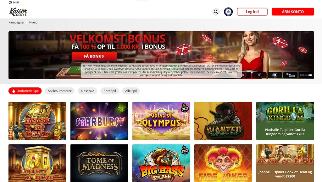 Brugerflade på Kaiser Slots