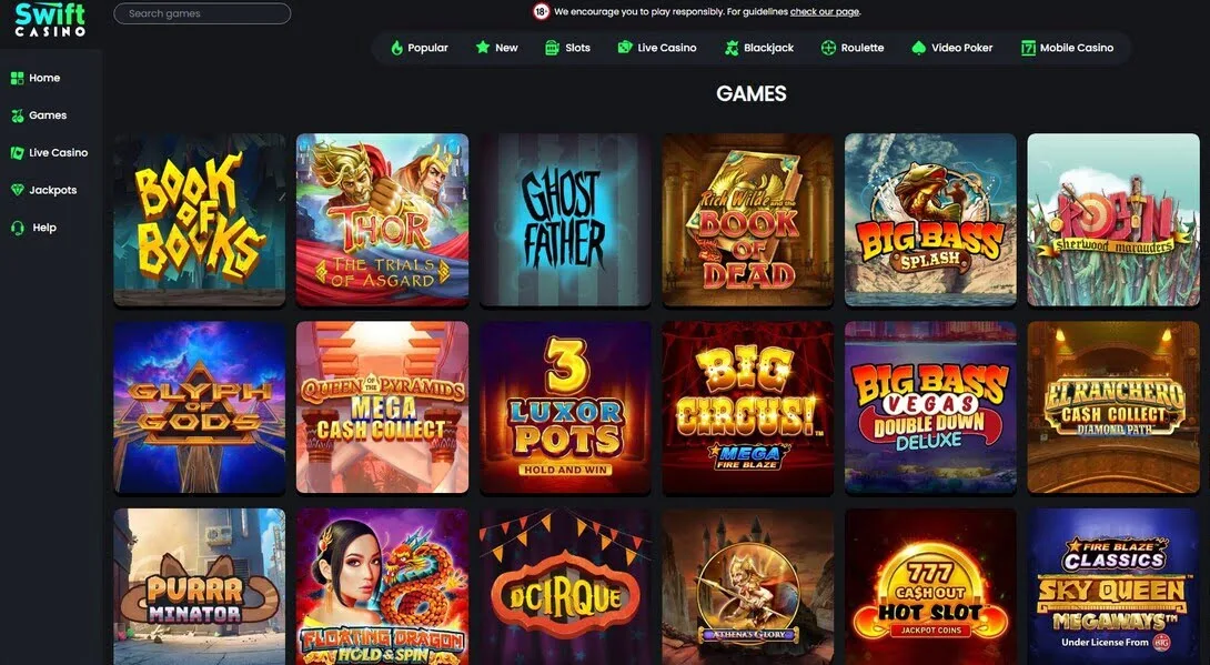 Swift Casino startsiden