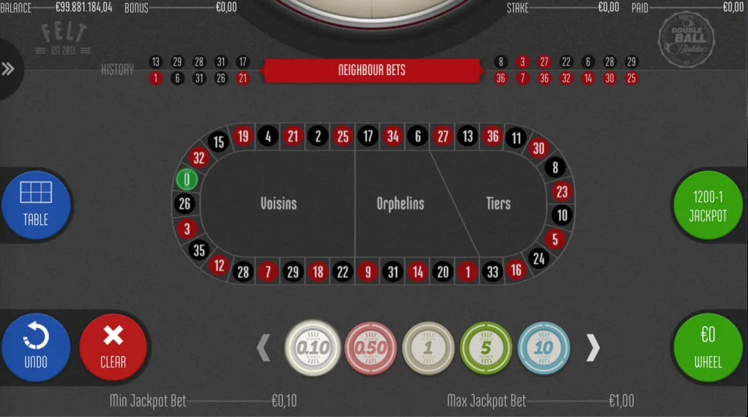 Double Ball Roulette bord