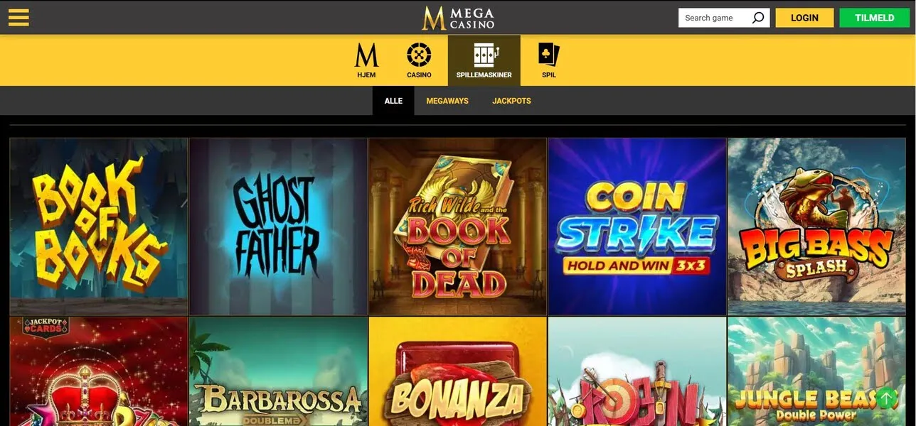 Brugergrænseflade Mega Casino
