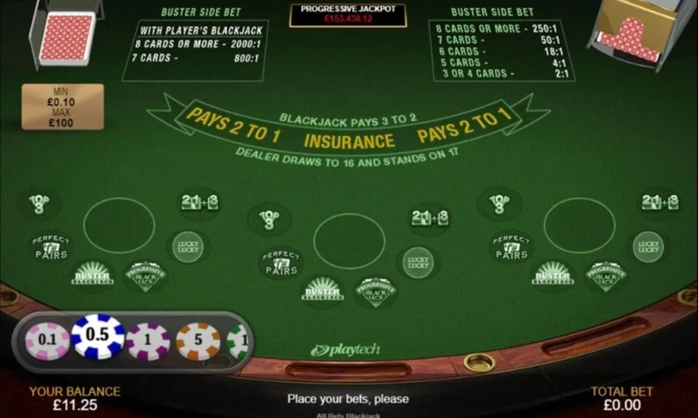 All Bets Blackjack kort og chips
