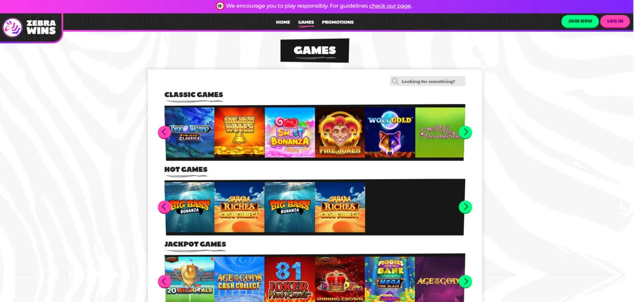Zebra Wins Casino hjemmeside